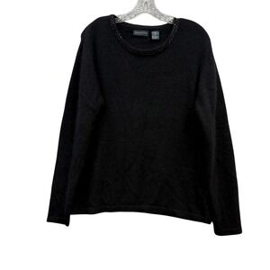 Bridgetown Collection Women's Angora Rabbit‎ Hair Wool Sweater Beaded Black L